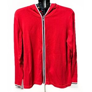 Vintage Field Gear Womens L Red White Blue Cotton Blend Full Zip Sweater Hoodie